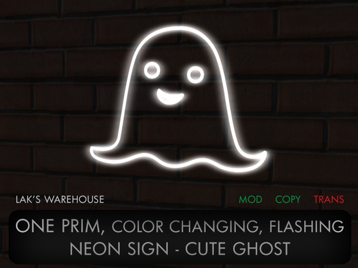 ONE PRIM Color Changing Cute Ghost Neon Sign