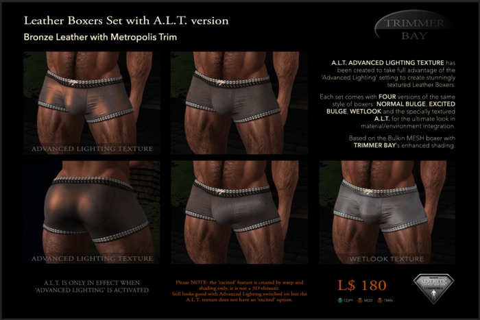 Leather Boxers - Bronze with Metropolis Trim - with ADVANCED LIGHTING TEXTURE version
