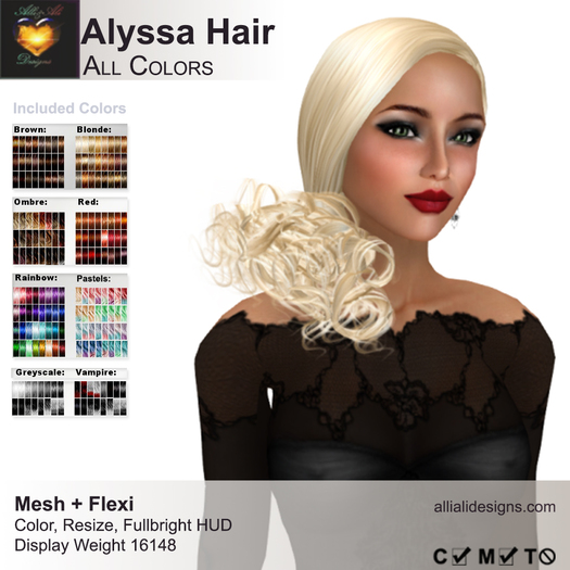 A&A Alyssa Hair All Colors Pack. Medium womens mesh and flexi hairstyle.