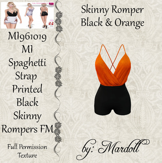 MI961019 MI Spaghetti Strap Skinny Rompers  Orange & Black