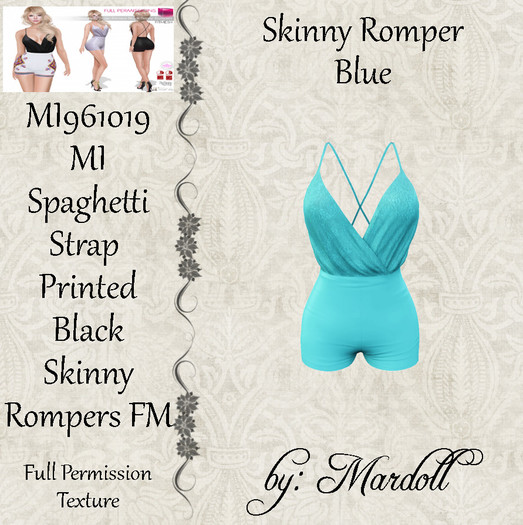 MI961019 MI Spaghetti Strap Skinny Rompers Blue