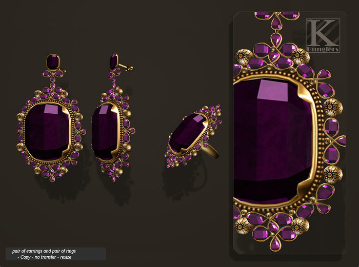 (Kunglers) Aphrodite earrings and ring - Amethyst