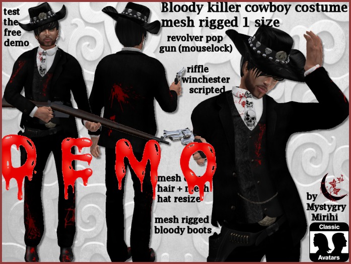Second Life Marketplace DEMO free Bloody killer cowboy costume mesh