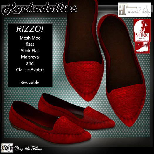 C&F Rizzo Red Moc Flats (Slink, Maitreya, Classic)