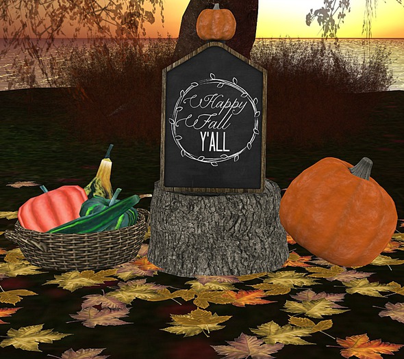 {ACD} Fall Pumpkin Stump Set Decor Only