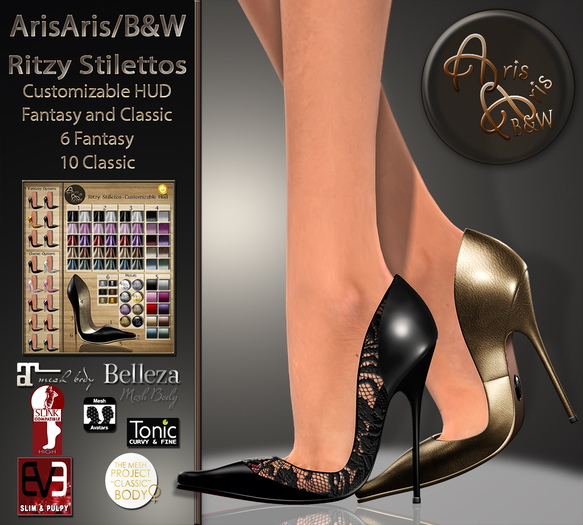 ***ArisAris&B&W~Ritzy~Stilletos- Customizable HUD-MAITREYA, BELLEZA, SLINK, TMP, EVE, TONIC