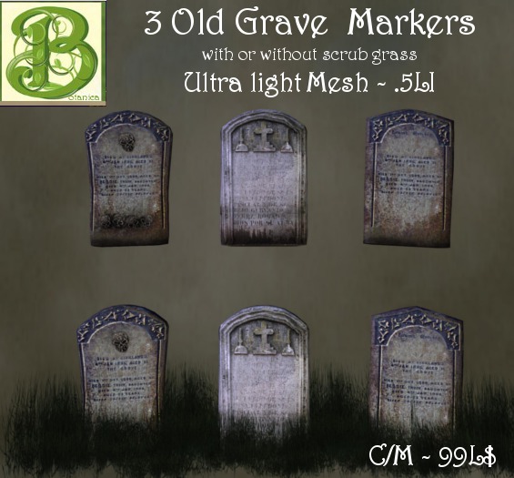 3 Worn Grave Markers, With or without grass, Mesh Ultra light .5LI