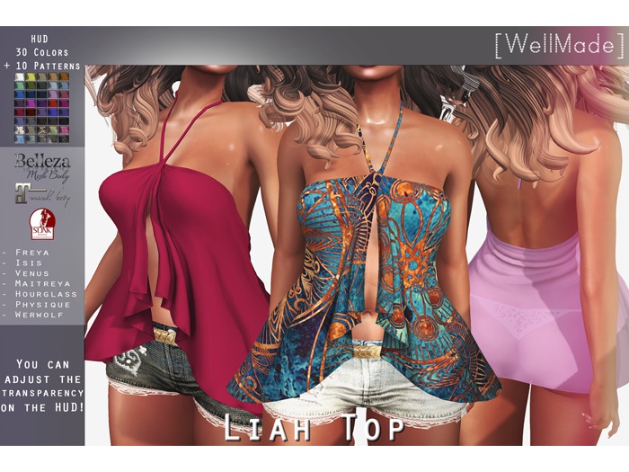 [WellMade] Liah Top - HUD 30 Colors + 10 Pattens + Transparency Intensity