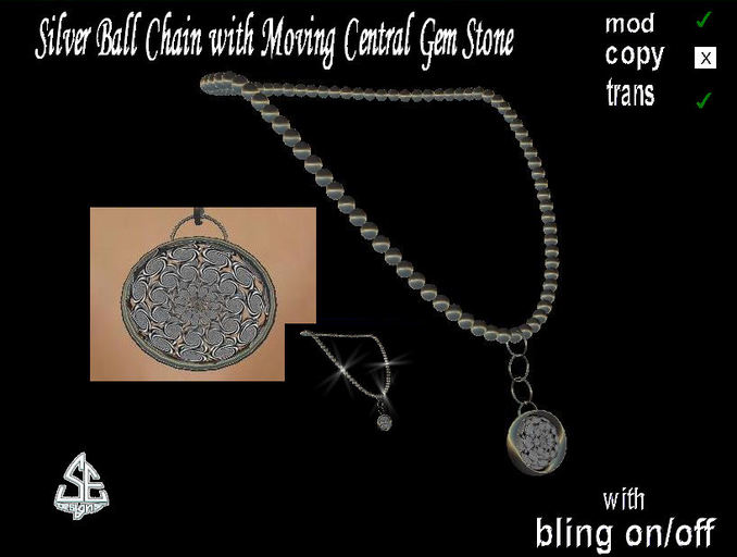Silver ball chain/moving gem stone(BOXED)