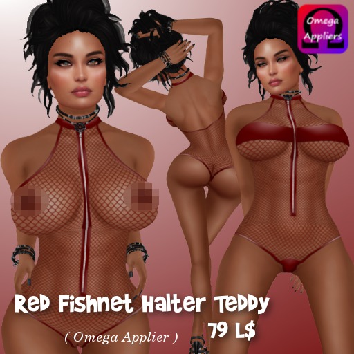 Red Fishnet Halter Teddy Set W-Omega Appliers