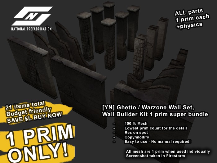 ![YN] Ghetto / Warzone Wall Set, Wall Builder Kit 1 prim bundle