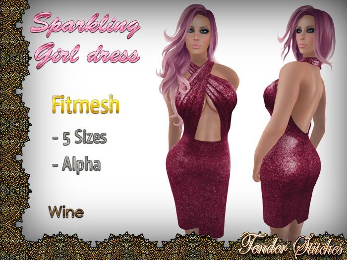 [TS] - Sparkling Girl Dress - Wine (Fitmesh 5 Sizes)