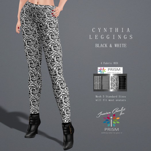 * VALUE LINE * Prism Cynthia Leggings by Jezzixa in Black & White with HUD 5 Standard Sizes