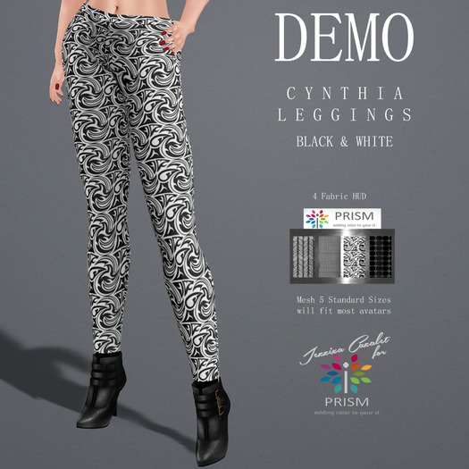 DEMO * VALUE LINE * Cynthia Leggings by Jezzixa in Black & White with HUD 5 Standard Sizes