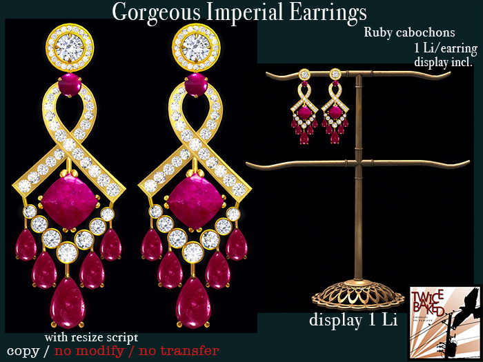 "TB" Gorgeous Imperial Russian Earrings with Ruby Cabochons J0001 J0002c