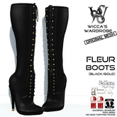 Wicca's Wardrobe - Fleur Boots [Black/Gold] [BOXED]