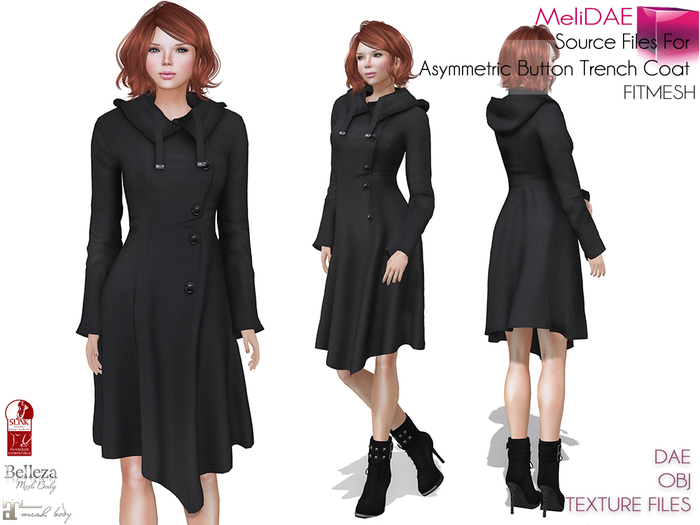 MeliDae Source Files For MI Asymmetric Button Trench Coat 