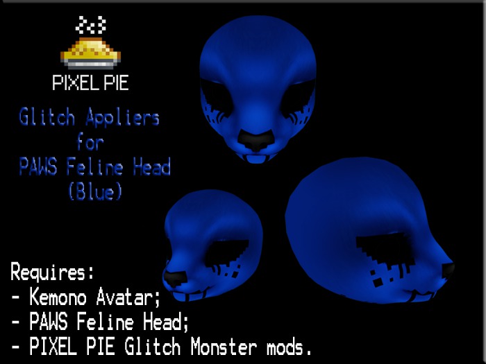 PIXEL PIE - Glitch Appliers for PAWS Feline Head (Blue)