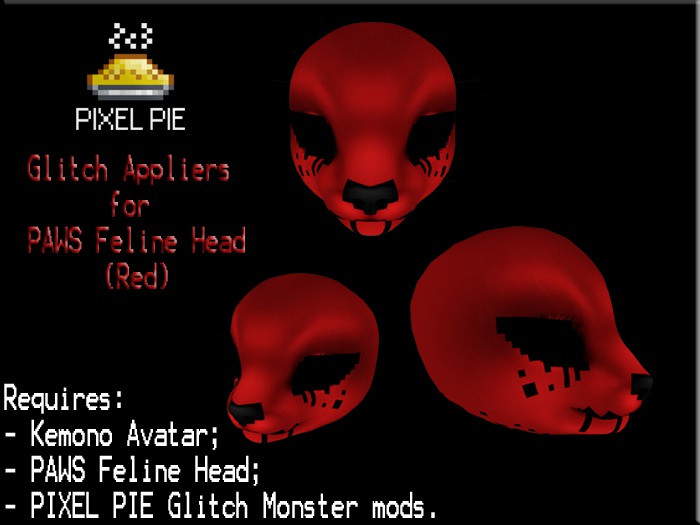 PIXEL PIE - Glitch Appliers for PAWS Feline Head (Red)