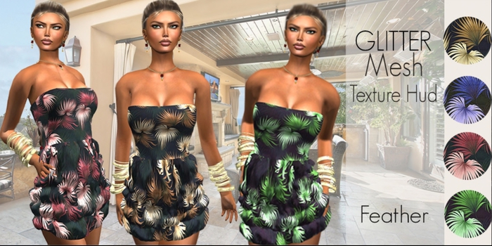 *GLITTER* FEATHER RUFFLE MESH DRESS WITH TEXTURE HUD RARE