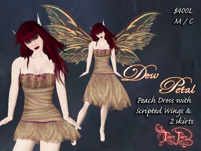 Fancy Fairy Dew Petal Dress in Peach with Scripted wings! M/C