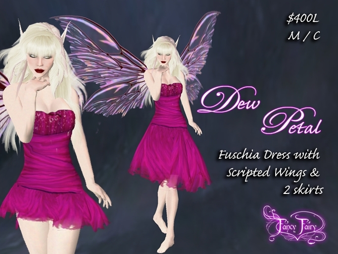 Fancy Fairy Dew Petal Dress & Wings set in Fuschia M/C