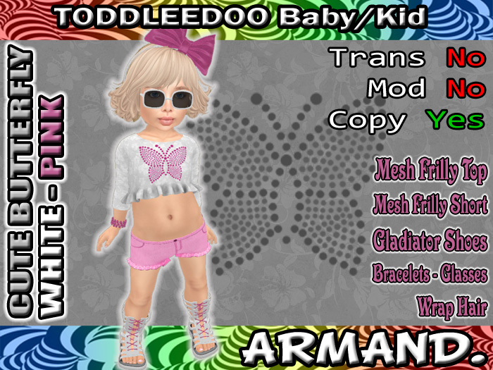 --ARMAND-- CUTE BUTTERFLY - WHITE-PINK