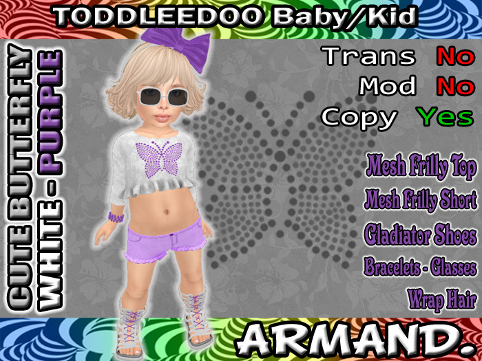 --ARMAND-- CUTE BUTTERFLY - WHITE-PURPLE
