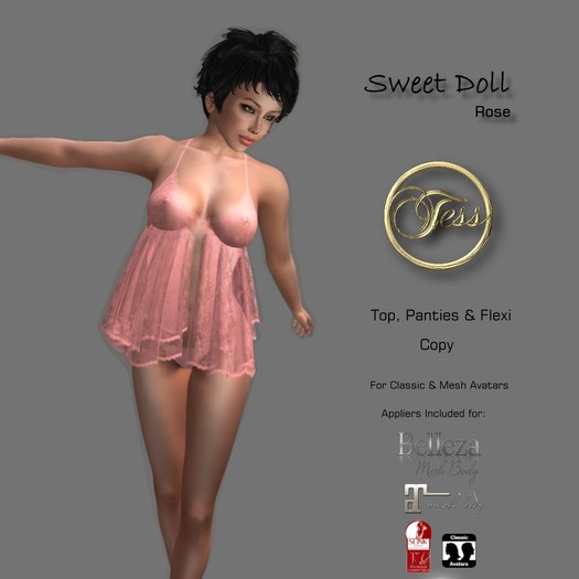 *Tess- LINGERIE SWEET DOLL with appliers : ROSE