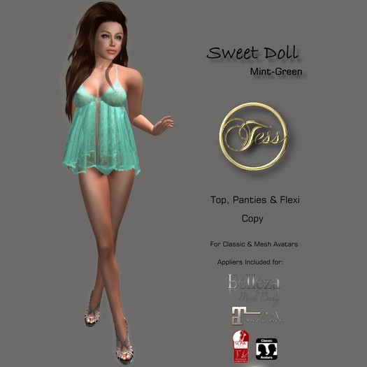 *Tess- LINGERIE SWEET DOLL with appliers : MINT