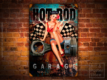HOT ROD GARAGE Sexy Garage Themed Poster | Rusty Metal Style Wall Sign 