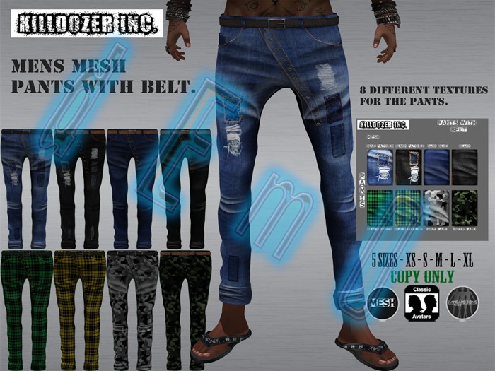 DEMO Rigged Mens Mesh Pants W/Belt