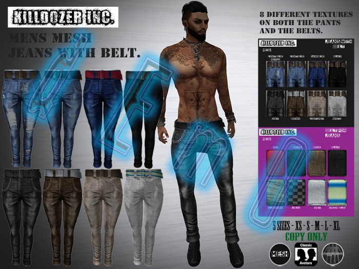 DEMO Killdozer Mens Mesh Jeans With Belt