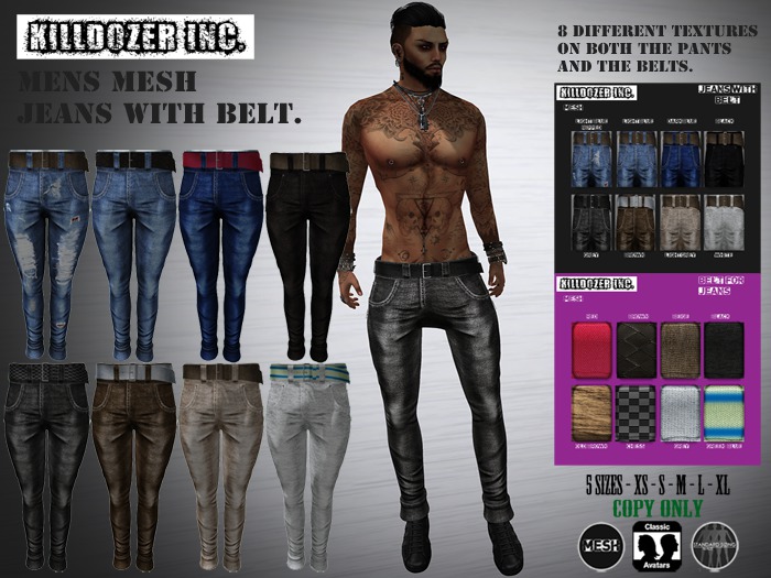 Killdozer Mens Mesh Jeans With Belt