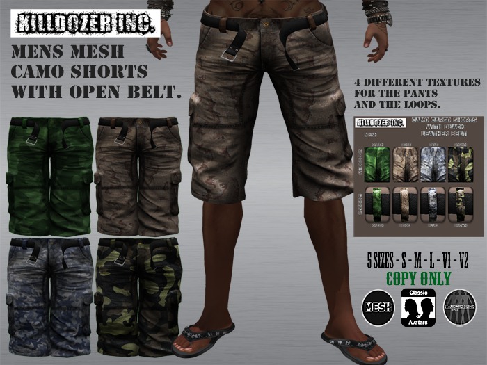 Killdozer Camo Mens Mesh Cargo Shorts