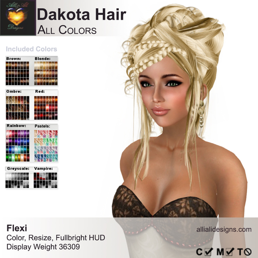A&A Dakota Hair All Colors Pack. Updo with intricate braids and flexi curls