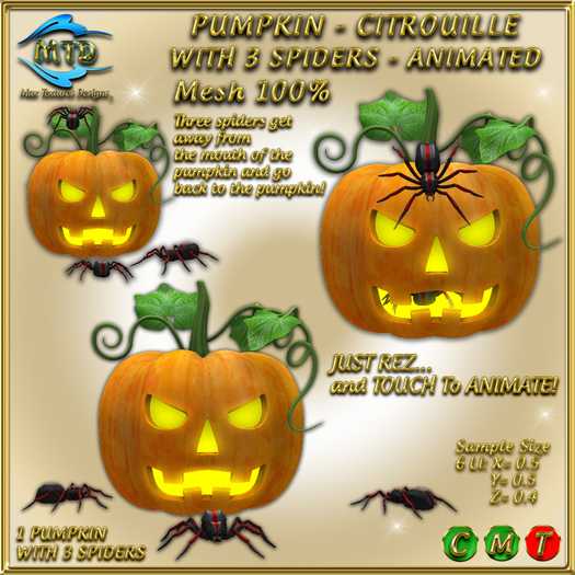 PUMPKIN - CITROUILLE - WITH 3 SPIDERS - ANIMATED - COPY-MODIF