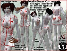 Zombie nurse bloody costume mesh rigged,underwear,hair,skin,eat
