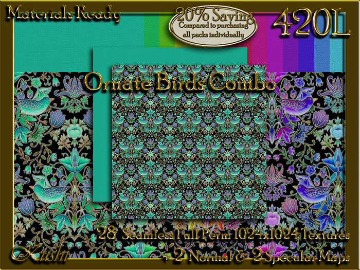 !Kushi! OrnateBirdsCOMBO Textures -WEAR TO UNPACK