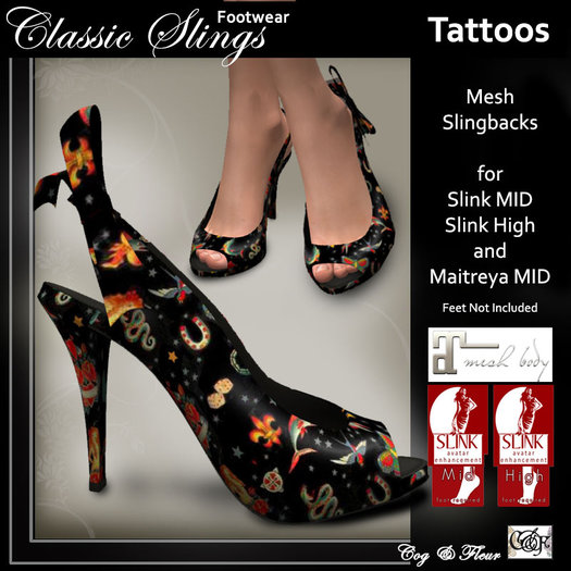 C&F Slink & Maitreya Slingbacks - Rockadolly Tattoos