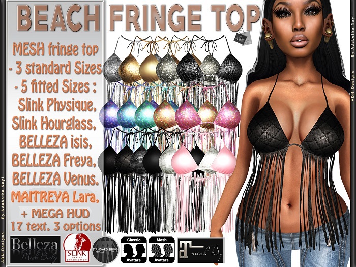 [AdN] BEACH FRINGE TOP ( MAITREYA BELLEZA SLINK+ CLASSIC AVI)