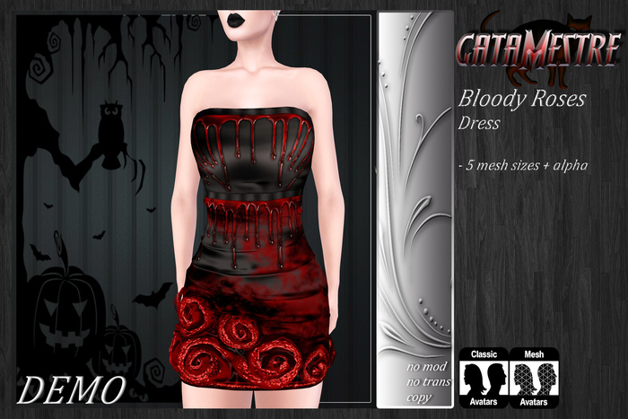 ::GATAMESTRE:: Mesh - Bloody Roses Dress - DEMO