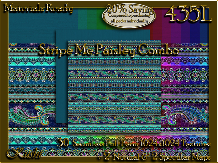!Kushi! StripeMePaisleyCOMBO Textures -WEAR TO UNPACK