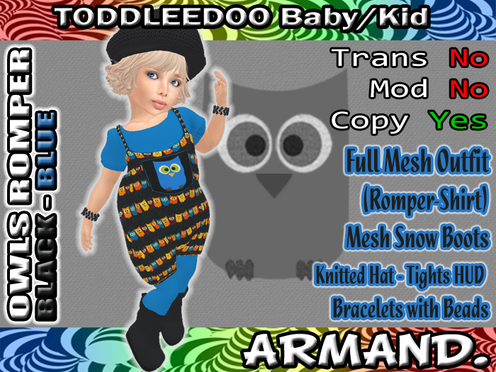 --ARMAND-- OWLS ROMPER - BLACK-BLUE