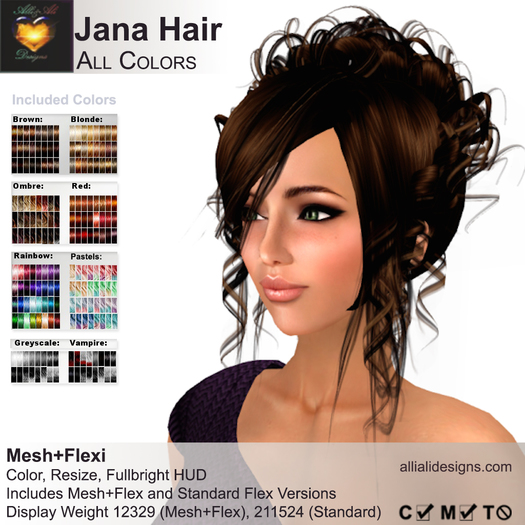 A&A Jana Hair All Colors Pack. Curly womens updo (Classic Flex and Mesh+Flex)