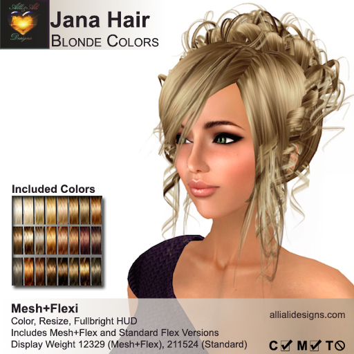 A&A Jana Hair Blonde Colors Pack. Curly womens updo (Classic Flex and Mesh+Flex)