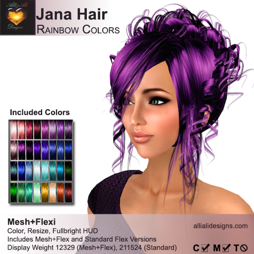 A&A Jana Hair Rainbow Colors Pack. Curly womens updo (Classic Flex and Mesh+Flex)