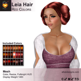 A&A Leia Hair Red Colors.  Resizable mesh womens updo hairstyle