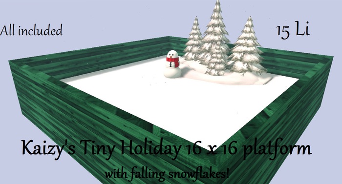 Kaizy's Tiny Holiday 16x16 platform with falling snowflakes