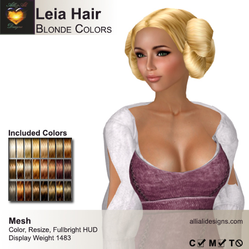 A&A Leia Hair Blonde Colors.  Resizable mesh womens updo hairstyle